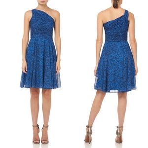 HALSTON HERITAGE Ruched One-shoulder Dress In Gemstone Heathered Texture